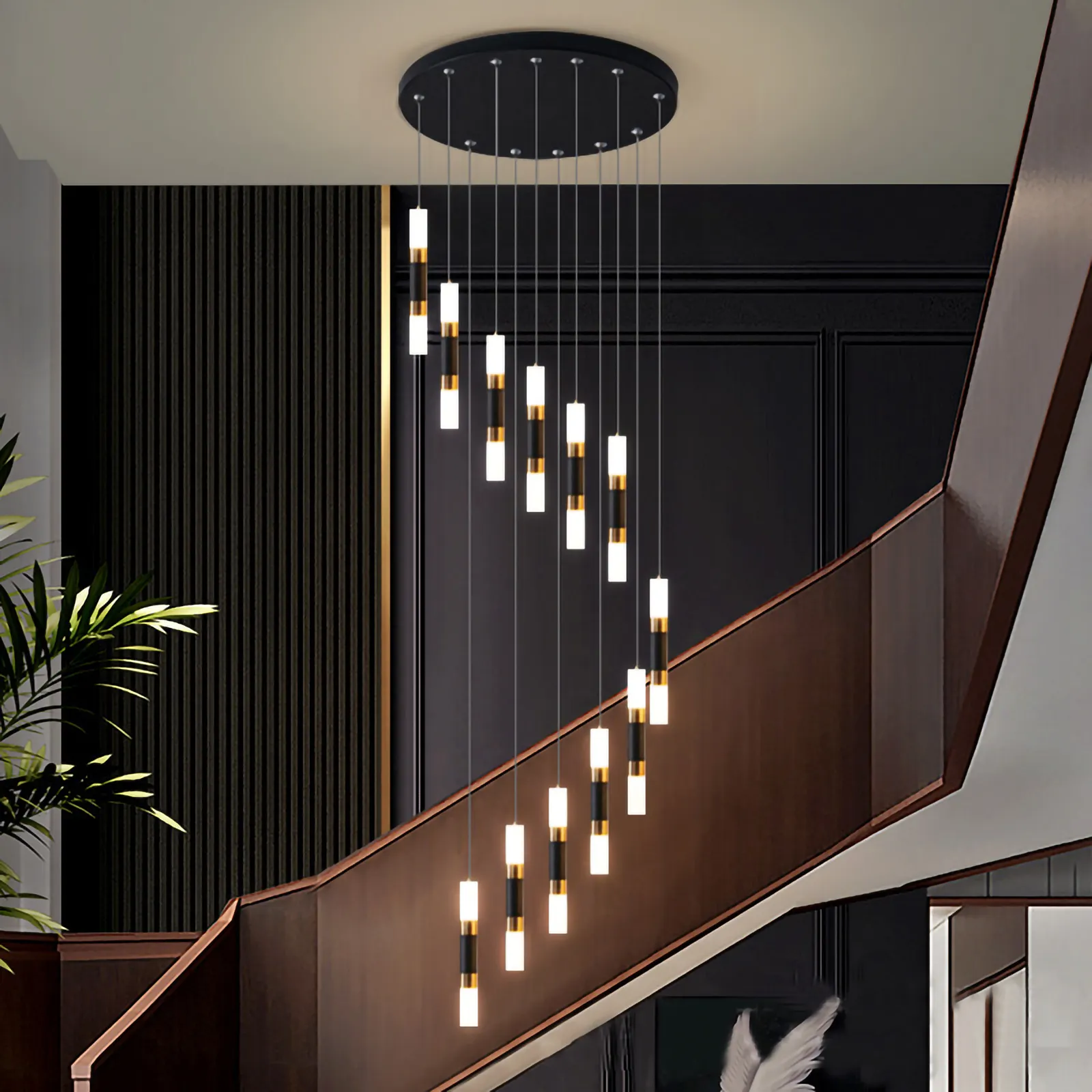 SANXIANG Aluminum Acrylic Dimmable Led Stairs Pendant Lights Indoor Living Room Staircase Modern High Ceiling Chandelier