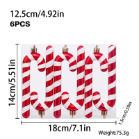 Lot de 6 décorations de Noël en forme de canne à sucre peintes, rayées rouge et blanc, avec paillettes, à suspendre, pour arbre de Noël, vente en gros