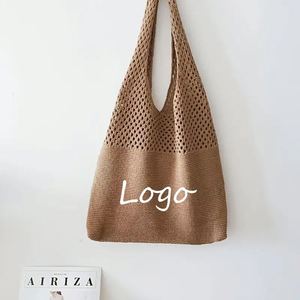 Custom Personalized Cotton Leather Gift Durable Tote <b>Bags</b> Wholesale <b>Knitted</b> Handmade Shoulder <b>Bags</b> Crochet Hand Woven Logo - Product Image 1