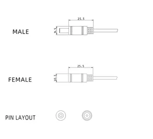 Cavo di prolunga impermeabile personalizzato maschio Dc Power Pigtail 5.5*2.5mm connettori cavo connettori di prolunga cc