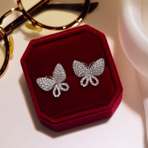 Pendientes de diamantes con forma de mariposa blanca champán para mujer, joyería de fiesta de diamantes naturales en oro blanco - Product Image 2