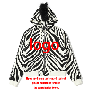 Felpa con Cappuccio Unisex Stile <span class=keywords><strong>Mohican</strong></span> con Stampa Zebrata, Zip Frontale, Streetwear Personalizzato Oversize - Product Image 2