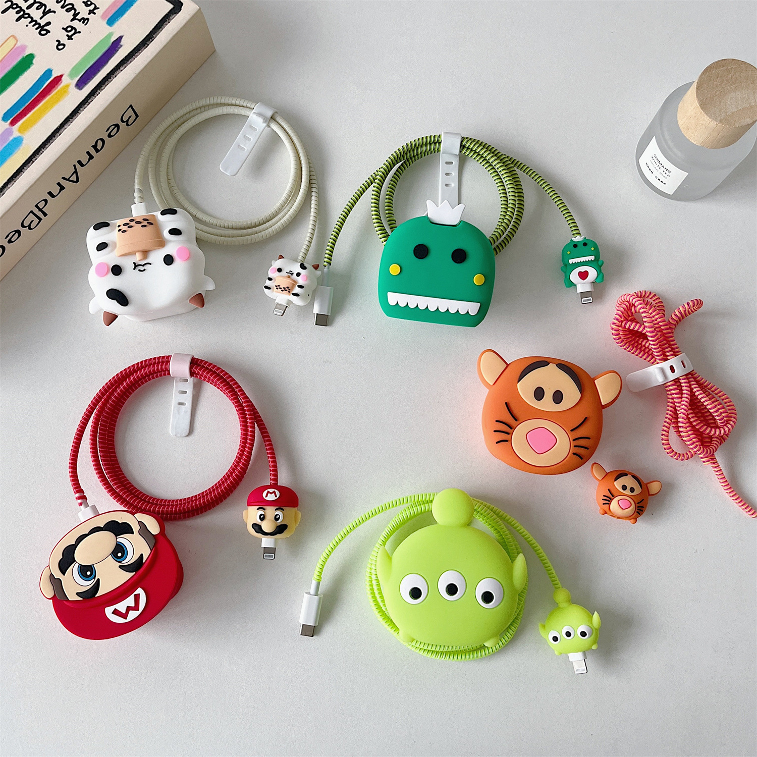 GOMAKERER 30-Pack Silicone Cable Protectors – 15 Cute Cartoon Food Theme Charger Cord Savers - View #3
