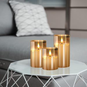 Lot de 5 bougies LED en verre doré à flamme 3D réaliste, faites à la main, en cire de paraffine, avec télécommande et minuterie, pour la décoration intérieure et les anniversaires - Product Image 4