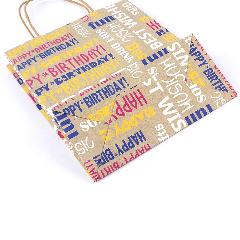 New low price t mix color printing hot foil white kraft paper bag with handle