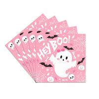 Nicro Offre Spéciale – Ensemble Assiettes, Gobelets et Serviettes Jetables Thème Horreur Rose (Fantôme, Crâne, Chauve-souris) pour 20 Personnes – Décoration de Fête d'Halloween