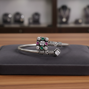 925 Sterling <b>Silver</b> Oxidized Zircon <b>Bangle</b> for Women and Men Minimalist Adjustable Classic Ethnic <b>Bracelet</b> - Product Image 1