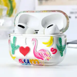 Printed Fruit Pattern Hard Plastic Earphone Cover For Airpods Pro, Crystal PC Anti Shock Cute Case For Airpods