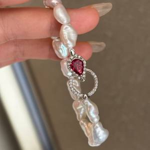 Collier à boucle OT en argent S925 à la mode pour femmes, baroque d'eau douce, 13-15, lumière froide, bracelets et joncs robustes, vente en gros, cadeau - Product Image 3