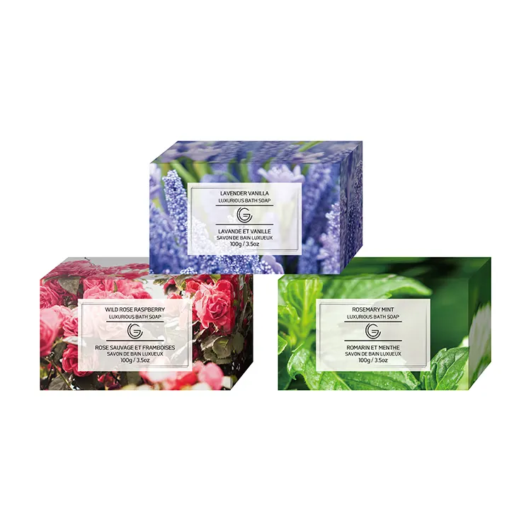 Sabun mandi alami beraroma Lavender personalisasi dewasa dasar membersihkan kotak kertas mawar kunyit buatan kulit kering