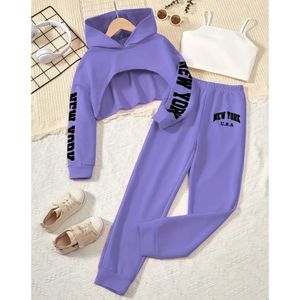 एमएस-390 फॉल गर्ल्स फैशन ट्रैकसूट सेट 3 पीसी लेटर क्रॉप टॉप+कैमी टॉप+स्वेटपैंट बच्चों के कपड़े सेट 8-12 साल की लड़कियों के लिए - Product Image 1