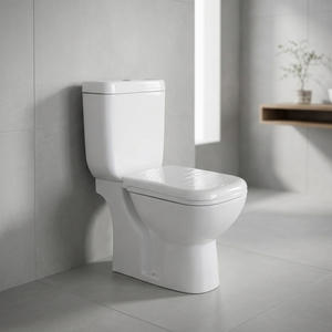 โถสุขภัณฑ์เซรามิคแบบสองชิ้นทรงสี่เหลี่ยม รุ่น Square Aqua Pan ระบบกดน้ำสองปุ่ม แบบ P-Trap พร้อมระบบดูดกลับด้านข้าง - Product Image 5
