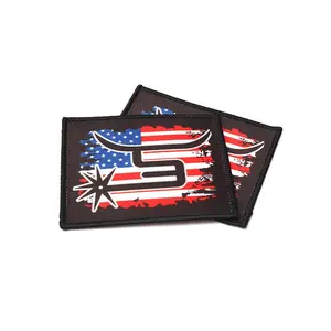 Custom Garment Branded Digital Transfer Printed Accessories Labels Iron On Sublimation Fabric Merrow Border Woven Patches