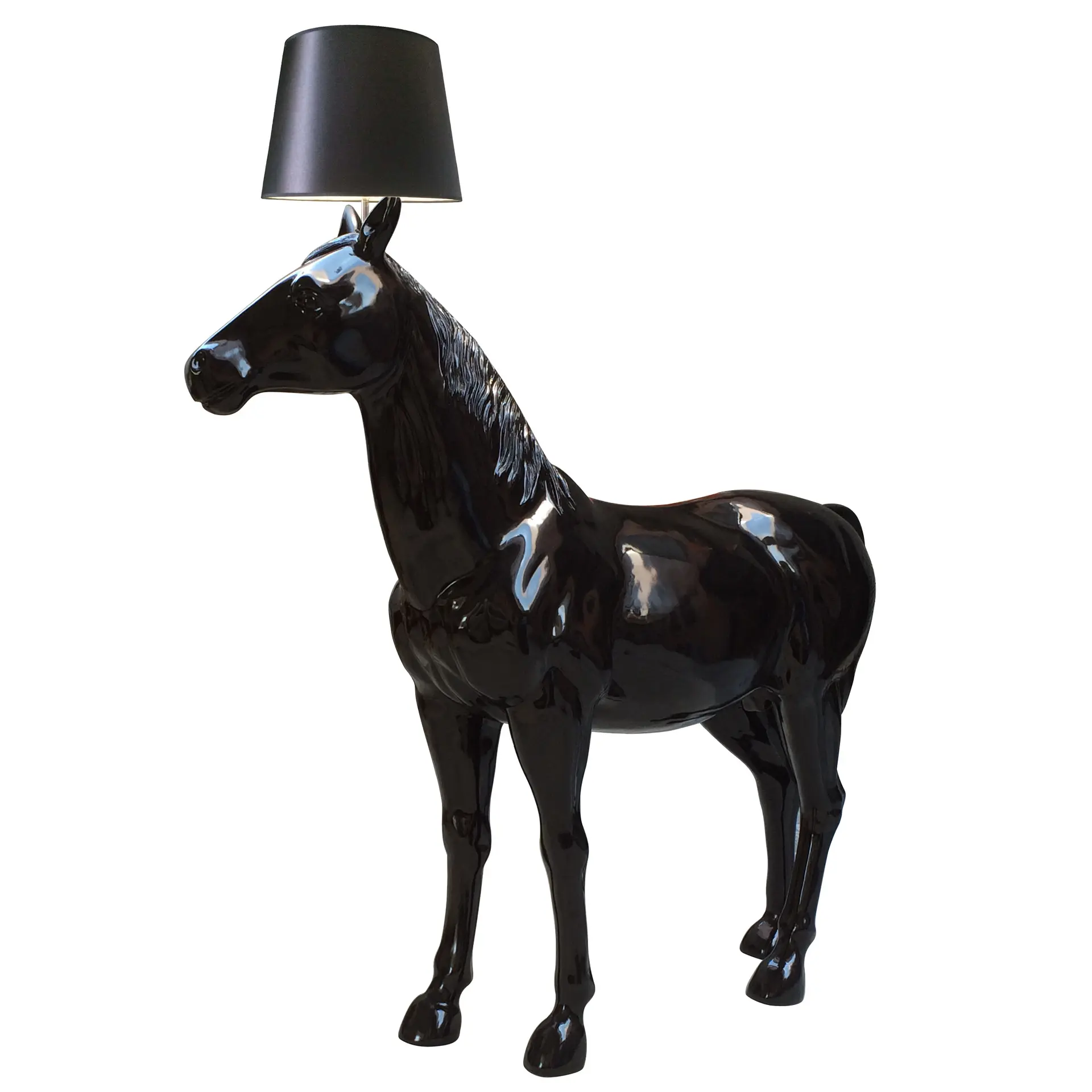 Indoor Dekoration Moderne Weiß/Schwarz Farbe Große Pferd Stand Lampe Mit Stoff Schatten Custom Harz Boden Licht
