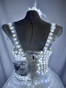 Robe de soirée lumineuse à LED pour femmes, robe de fée blanche scintillante avec coiffe en plumes, costume lumineux rechargeable - Product Image 6