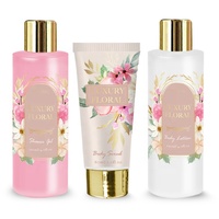 Marque privée 3 pièces parfum fleur de rose Spa gommage corporel gel douche et lotion de soin ury bain coffret cadeau Banyo Seti pour femme