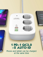 LDNIO SEW3452 Télécommande Wifi 3 prises UE Extension de prise Multiprise avec port de charge rapide USB Certifié CE RoHs