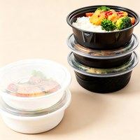 Boîtes à lunch rondes jetables en plastique, compatibles micro-ondes, étanches, empilables, avec couvercle transparent, 500/750/1000 ml