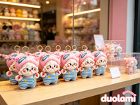 Porte-clés en peluche personnalisé, mascotte mignonne à cheveux roses, pour souvenir d'entreprise