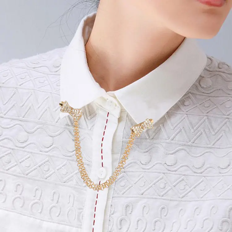 Mode papillon gland chaîne broche broches femme plein diamant personnalité chemise col broches cadeau