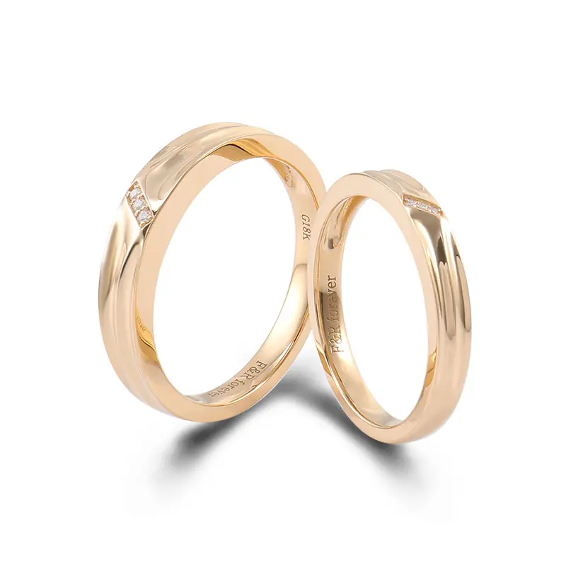 Anillo clásico de oro de 18k para parejas, banda de boda de 3mm/4mm, moissanita, VVS, Diamante de moissanita