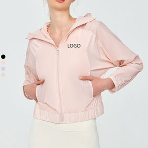 Chaqueta <span class=keywords><strong>de</strong></span> protección solar <span class=keywords><strong>de</strong></span> entrenamiento <span class=keywords><strong>de</strong></span> secado rápido <span class=keywords><strong>de</strong></span> alta calidad para mujer, chaqueta con capucha y cremallera, chaqueta <span class=keywords><strong>de</strong></span> carcasa suave para mujer - Product Image 1