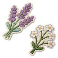Patchs thermocollants personnalisés en chenille brodée, motif floral botanique mignon (cactus, lavande, bouquet de fleurs), pour vêtements, chapeaux et sacs