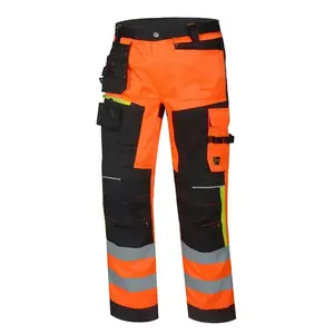 80% Polyester 20% Cotton Twill Workshop Mechanic Tooling Hi Vis Safety Cargo Men Workwear Multi Pockets Construction Pants