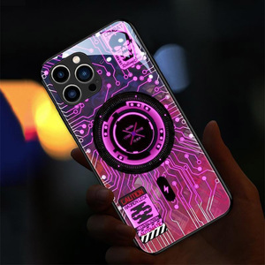 Jmax LED luz luminosa vidrio templado activado por voz <span class=keywords><strong>Popin</strong></span> funda de teléfono móvil para iPhone 11 12 13 14 15 Pro Max Ultra - Product Image 3