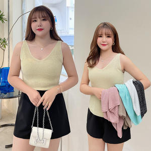 Nouveau débardeur en maille col en V en soie glacée pour femme, sous-vêtement grande taille, couleur unie, rose bébé, bleu Nil, ciel étoilé, obsidienne - Product Image 4