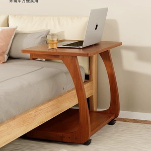 Mesa auxiliar de madera maciza para sofá, mesa de centro móvil pequeña con ruedas para sala de estar, mesa de noche sencilla para apartamentos pequeños - Product Image 2