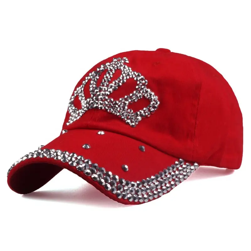 2020 trendy women baseball caps Diamond red baseball cap high quality custom logo for girl