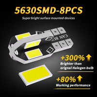 Ampoule LED T10 W5W 194 168 12V 6000K pour lampes de lecture, feux latéraux, feux de recul, feux de coffre, 8SMD 5630, ampoule de gabarit automobile