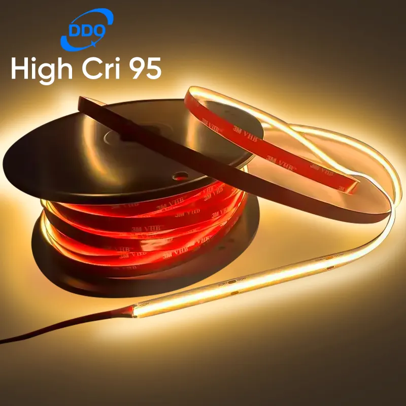 High CRI 90-97 COB 2700K-6000K CCT 5mm/8mm/10mm 12V/24V 320-608 LEDs Voice Control LED Strip Light