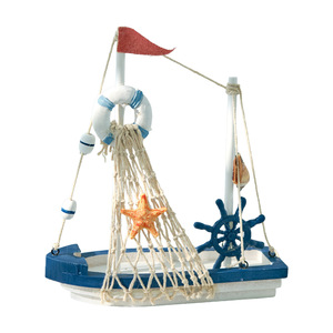 โมเดลเรือใบเมดิเตอร์เรเนียน ของตกแต่งสีน้ำเงินขาว ดีไซน์เชือกไม้ ของตกแต่งห้องนั่งเล่น แพ็คเกจหลายชิ้น - Product Image 4