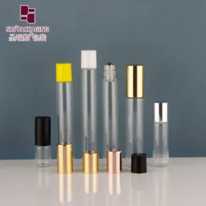 Stock products clear 8ml 10ml empty glass perfume roll on bottle with gold aluminium cap