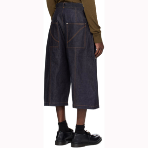 Shorts en jean brut TOPSTITCHING, coupe ample, longueur mollet, jorts longs, shorts en coton pour hommes, fabrication sur mesure, shorts vintage pour garçons - Product Image 3