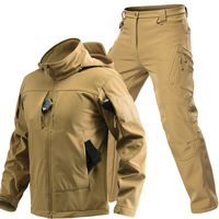 Ensemble de veste tactique softshell pour homme, camouflage, polaire respirant, imperméable, randonnée, capuche amovible, uniforme, pantalon long