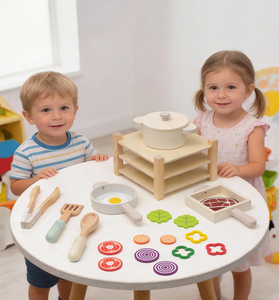 Juego de Cocina Infantil de Madera de Estilo Nórdico de 3 Niveles Inspirado en Montessori, con Ollas, Sartenes y Comida de Juguete para Niños - Product Image 1