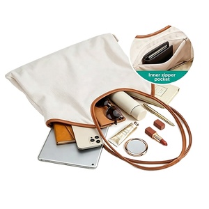 Custom Logo Women Large Capacity Corduroy <b>Tote</b> Handbag Soft Durable PU Handles <b>Zipper</b> Shopping <b>Bag</b> for Daily Work School - Product Image 2