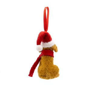 Handmade Knitted 100% Certified Wool Eco-Friendly Traditional Christmas Puppy Ornament <b>Red</b> Hat <b>Scarf</b> Small Animal Shape Holiday - Product Image 5