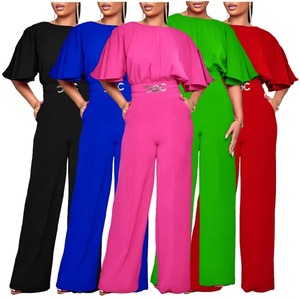 D3276 <span class=keywords><strong>Combinaison</strong></span> élégante pour <span class=keywords><strong>femme</strong></span>, taille haute, couleur unie, grande taille, <span class=keywords><strong>pantalon</strong></span> large, une pièce, mode été - Product Image 1