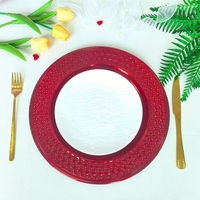 Assiettes de présentation rondes de luxe durables en plastique PP doré brossé de 13 pouces, sets de table pour fêtes, sous-assiettes de fête