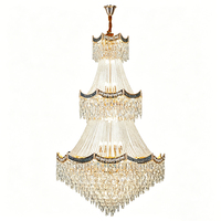 DUOMEIJU Grand Lustre LED Moderne en Cristal pour Hôtel, Design Duplex, Hauteur Réglable, Plafond Haut, Doré