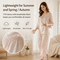 Ensemble de pyjama en soie de mûrier jacquard uni pour femmes, manches 3/4, vêtements de détente fins, vêtements de nuit printemps-été pour femmes