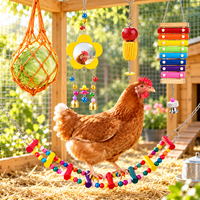 Jouets d'enrichissement en bois pour poulets avec balançoire, perchoir, miroir et xylophone, et support à légumes pour poulets, pour accessoires de poulailler de jardin