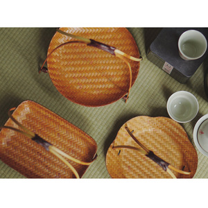 Handmade bamboo woven tea and snack basket with handle, small bamboo basket, Chinese retro style, pastry <b>plate</b> <b>rack</b>, detachable - Product Image 2