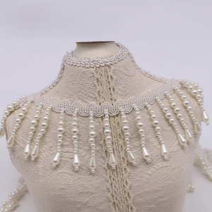 Adorno de Borlas con Cuentas de Perlas en Forma de Lágrima, Flecos Colgantes con Cuentas en Color Crema para Vestidos, Decoración del Hogar, Vestidos de Muñecas, Disfraces, Cortinas - Product Image 1