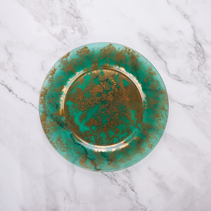 Nouvelle <span class=keywords><strong>assiette</strong></span> de chargeur en verre en gros pour la décoration de <span class=keywords><strong>table</strong></span> à manger <span class=keywords><strong>assiette</strong></span> de noël verte ronde - Product Image 3