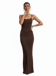 Özel Logo Marka İkinci Cilt Sıkıştırmalı Ayarlanabilir Askılı Çift Katmanlı Kadın Denizkızı Şeklinde Maxi Elbise - Product Image 2